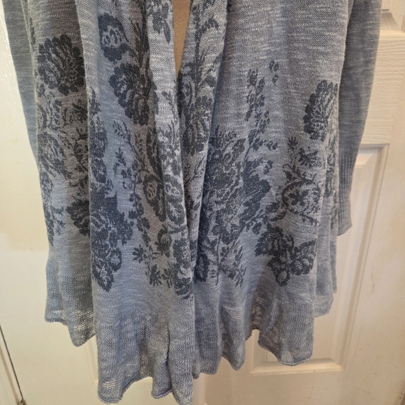 LOGO Lori Goldstein Open Cardigan Sweater Knit Lightweight Blue Small Floral - Picture 3 of 9